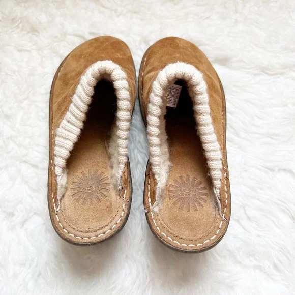 UGG Gael brown suede clog w knit cuff size 7 wedge heel - Picture 4 of 9
